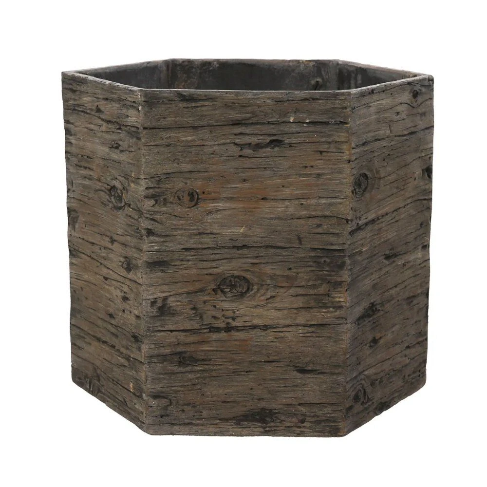 Woodlodge 34cm Driftwood Hexagon Resin Pot 3 Woodlodge 34cm Driftwood Hexagon Resin Pot