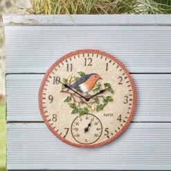 Outside In 12" Robin Wall Clock & Thermometer -Garden Outdoor Store 5050642006347 4